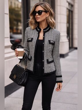 WHITE HOUSE BLACK MARKET Women’s Silk Blend Textured Plaid Blazer Jacket 12